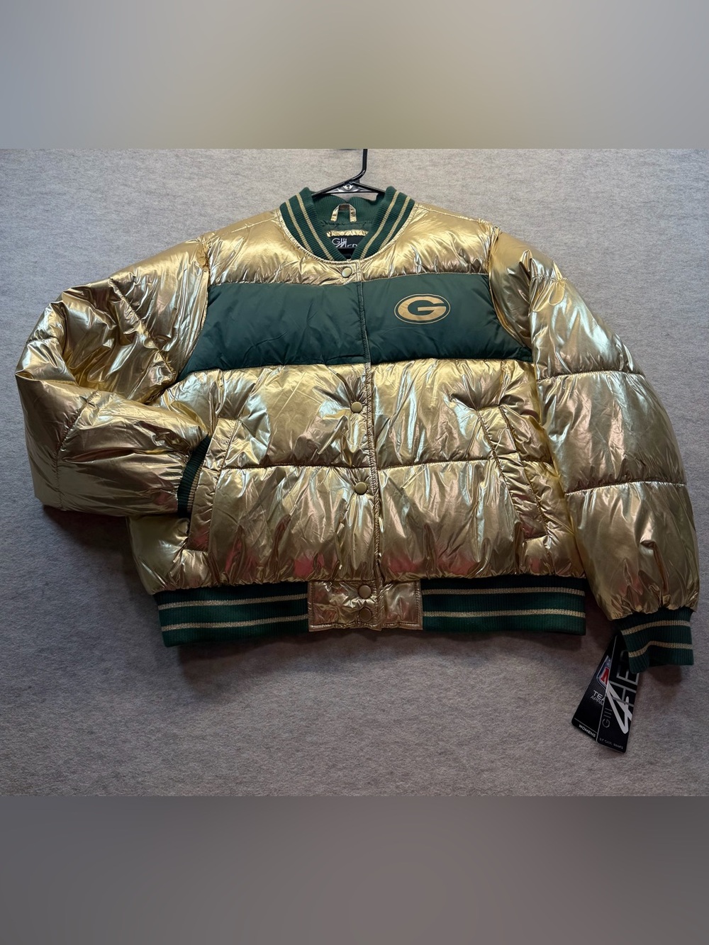 Green Bay Packers G-III 4Her Gold Puffer Jacket Women XL NWT NFL